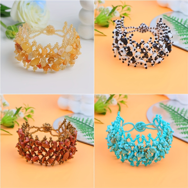 Bohemian Stone Bracelet 3pcs Pack Ethnic Style Adjustable Elastic Bead